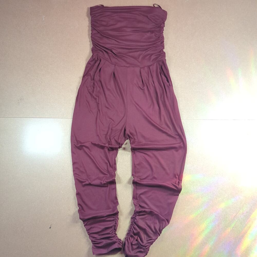 ADC Plum Ruched Strapless Jumpsuit Y2K 00s Tapered Leg Size S